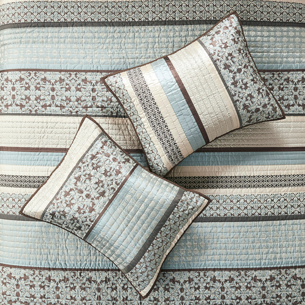 Madison Park 5 Piece Jacquard Quilt Set with Throw Pillows