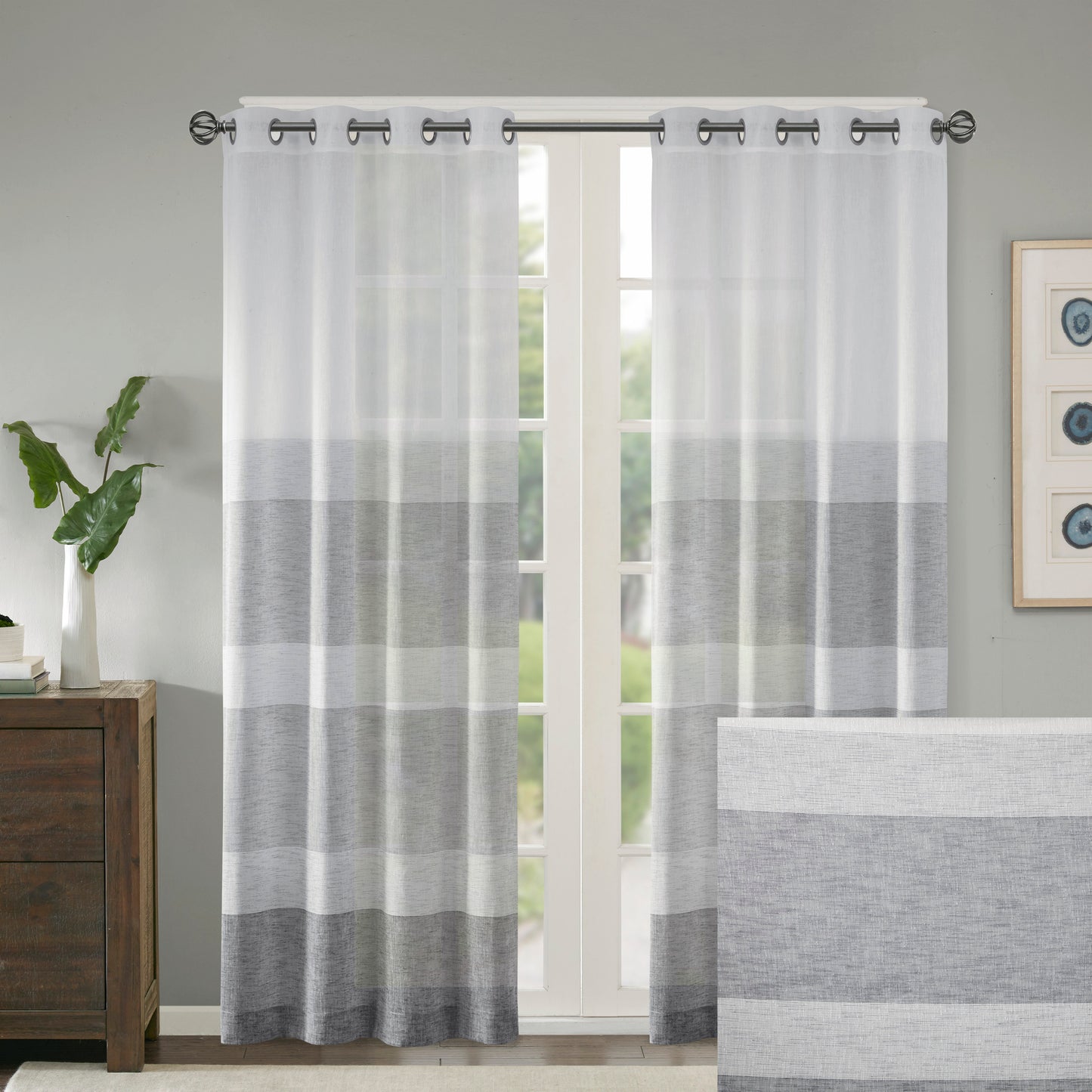 Madison Park Woven Faux Linen Striped Window Sheer