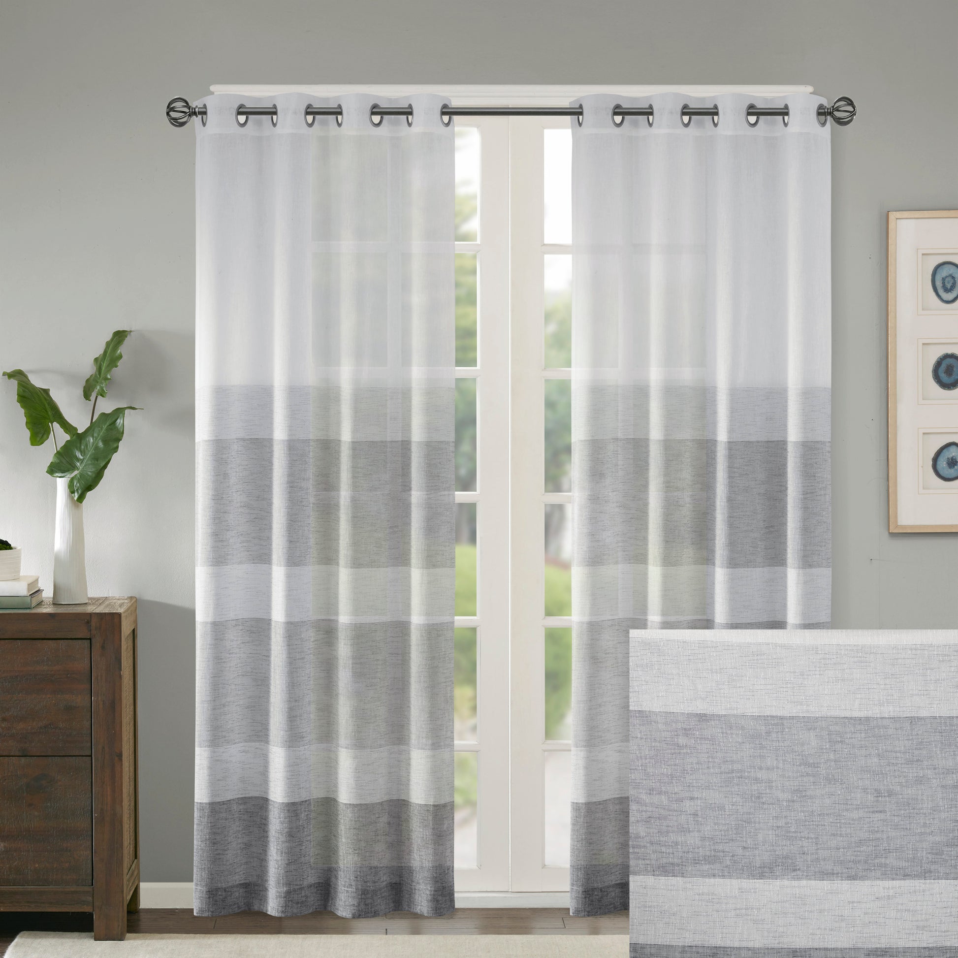 Madison Park Woven Faux Linen Striped Window Sheer