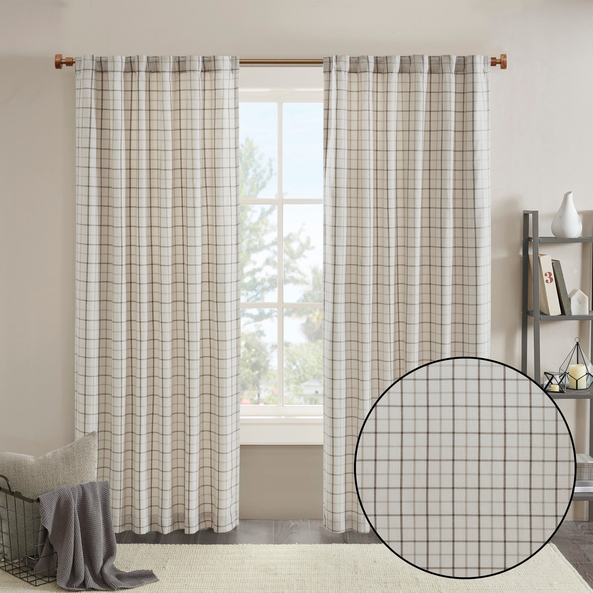 Madison Park Plaid Rod Pocket and Back Tab Curtain Panel with Fleece Lining