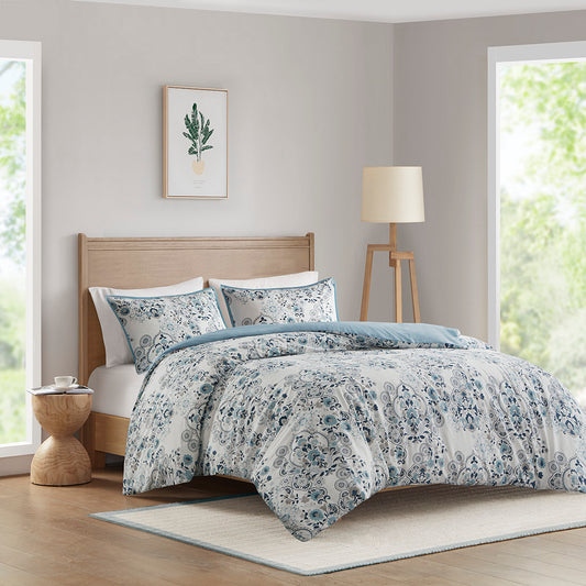 Madison Park 3 Piece Floral Printed Cotton Duvet Cover Set