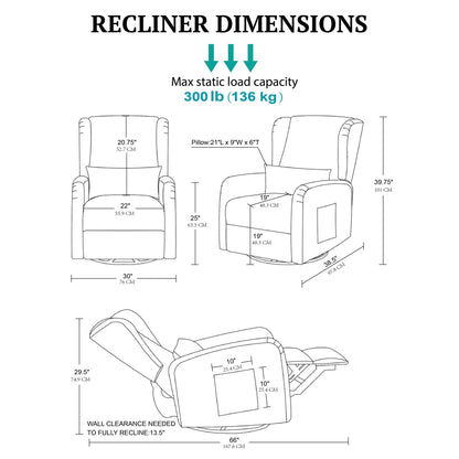 Candace Power Recliner 3-in-1 with Swivel, Glider, Charging Station