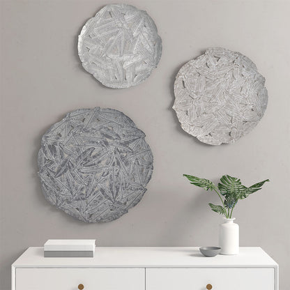 Madison Park Textured Feather 3-piece Metal Disc Wall Decor Set