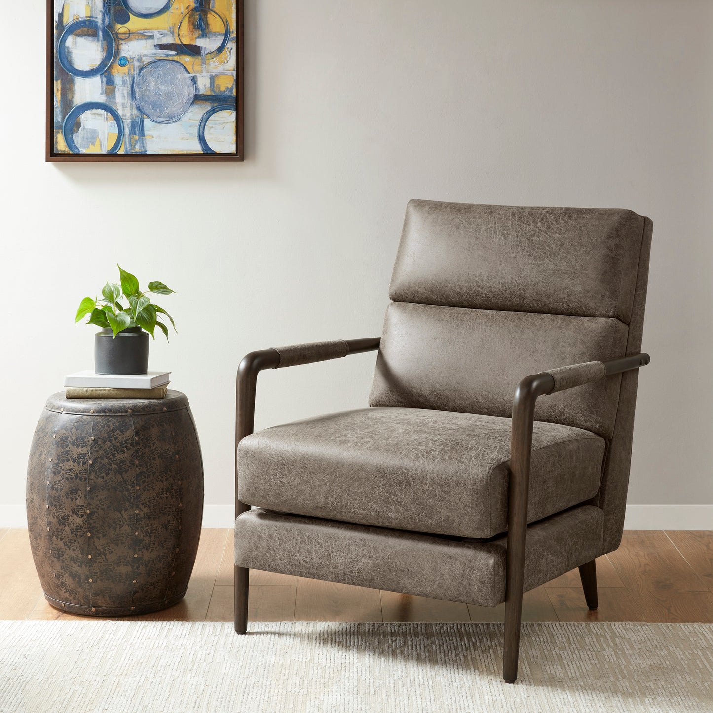 Madison Park Faux Leather Channel Accent Armchair