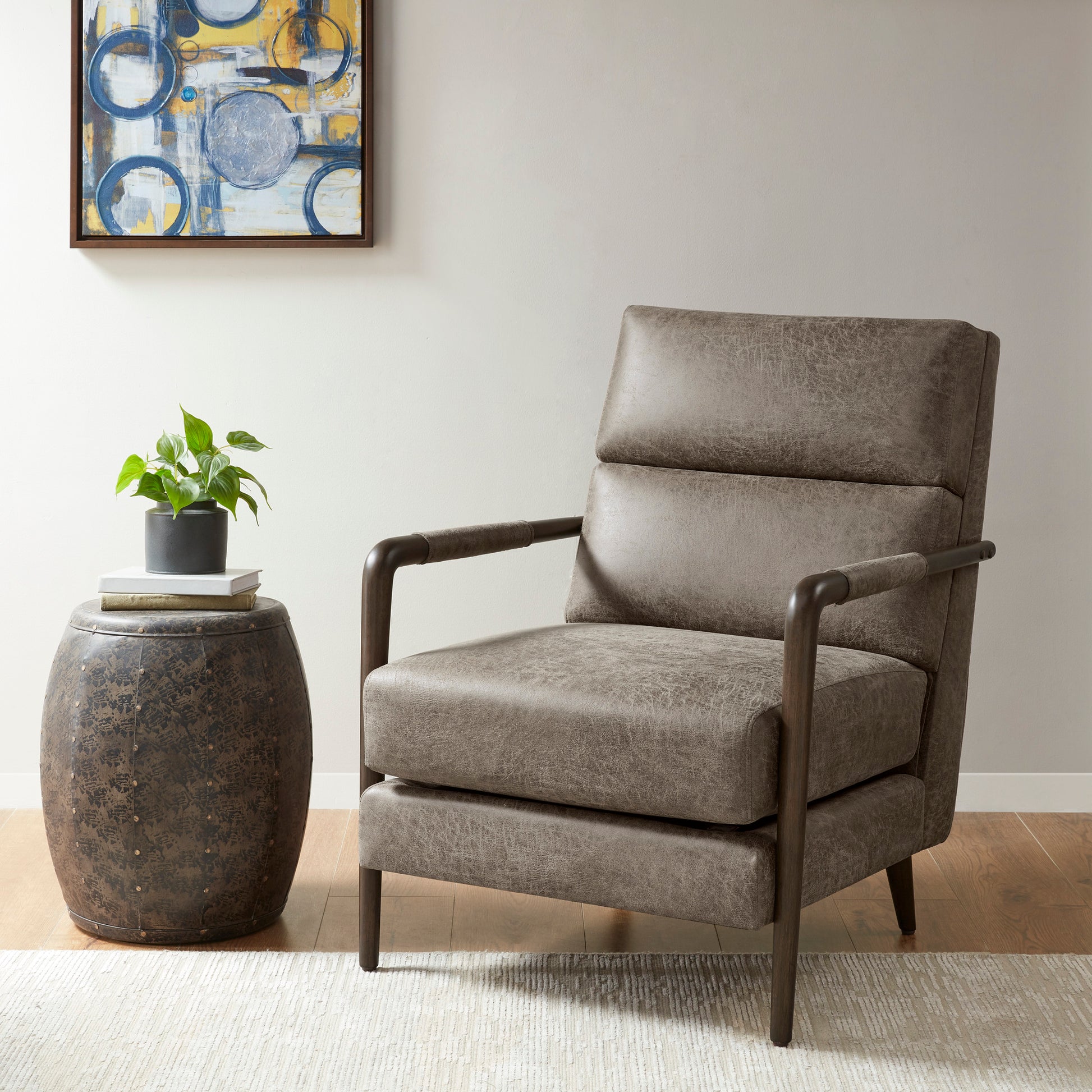 Madison Park Faux Leather Channel Accent Armchair