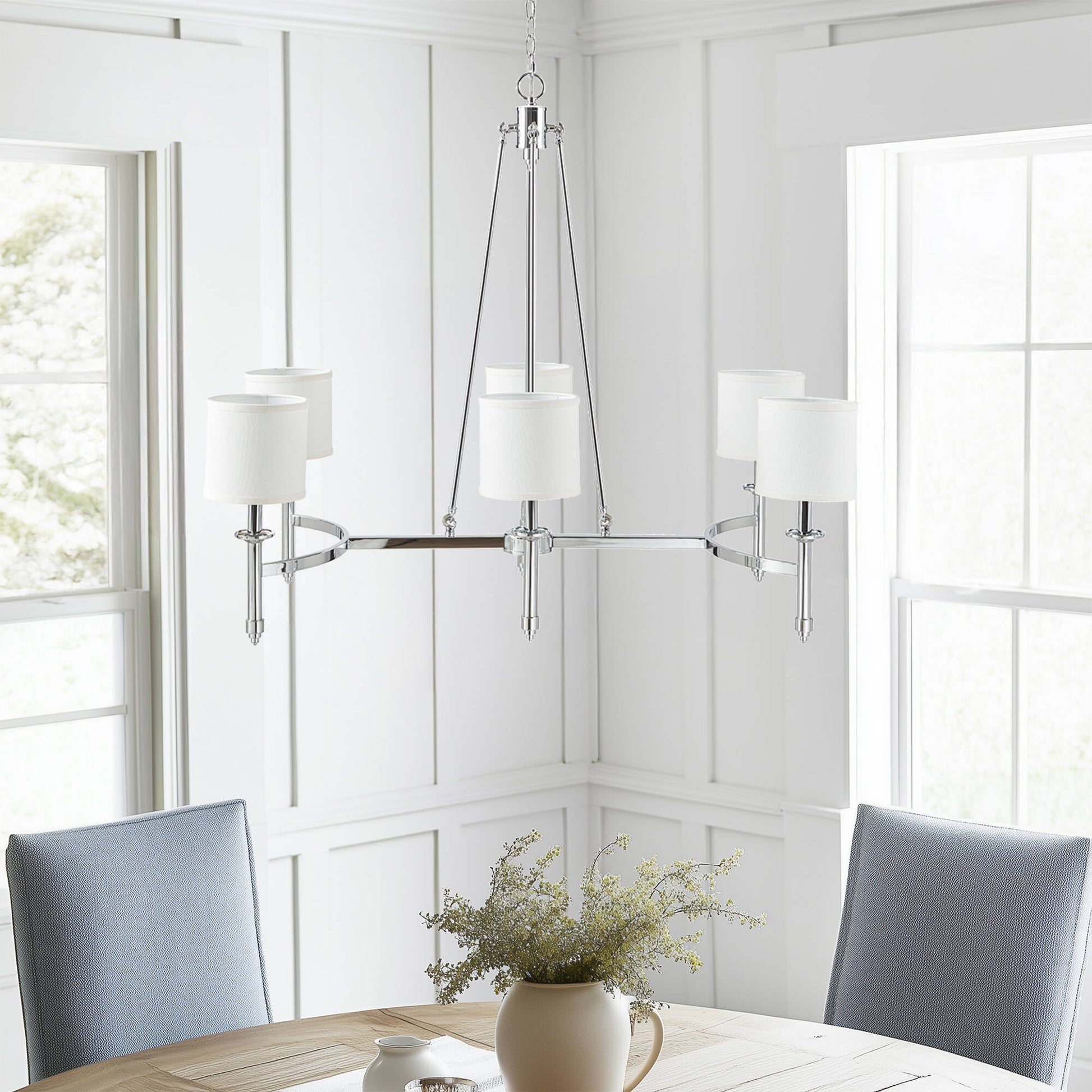 Hampton Hill 6-light Chandelier with Fabric Drum Shades