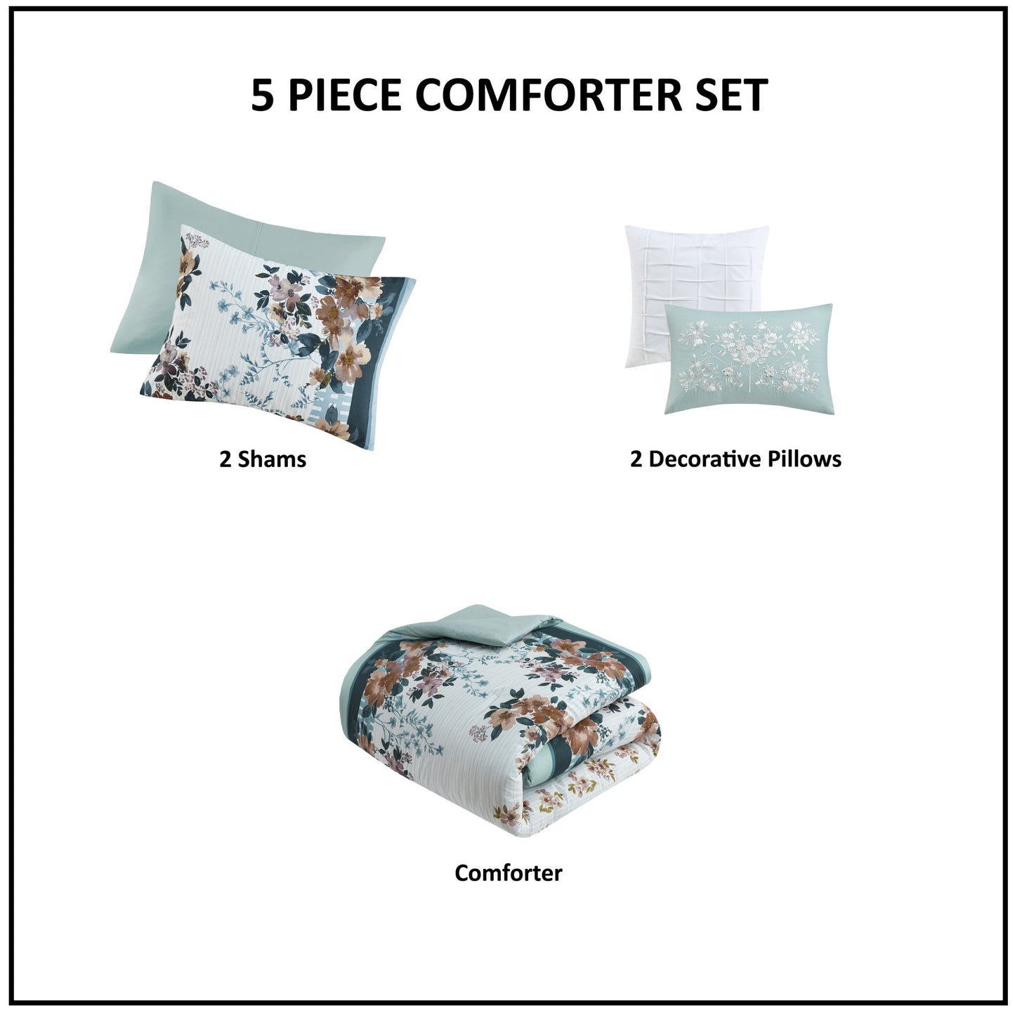 Madison Park 5 Piece Cotton Floral Comforter Set with Throw Pillows