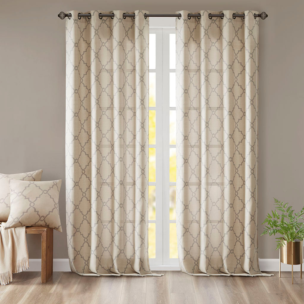 Madison Park Fretwork Print Grommet Top Window Curtain Panel