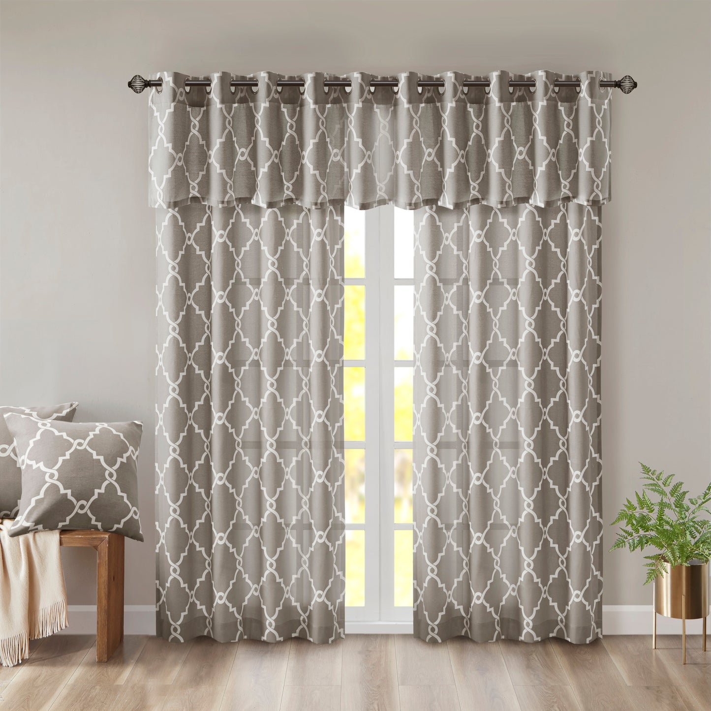 Madison Park Fretwork Print Grommet Top Window Valance