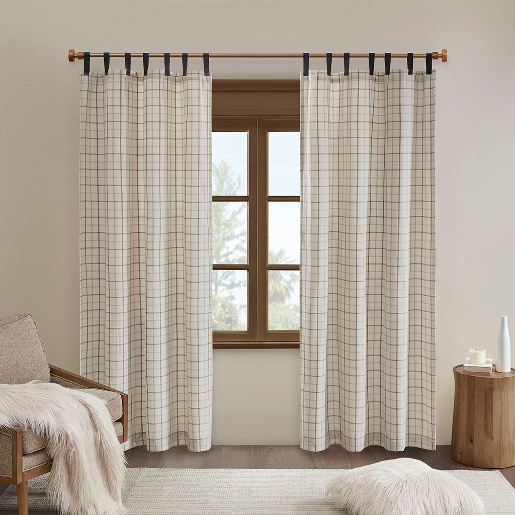 Madison Park Plaid Faux Leather Tab Top Curtain Panel with Fleece Lining