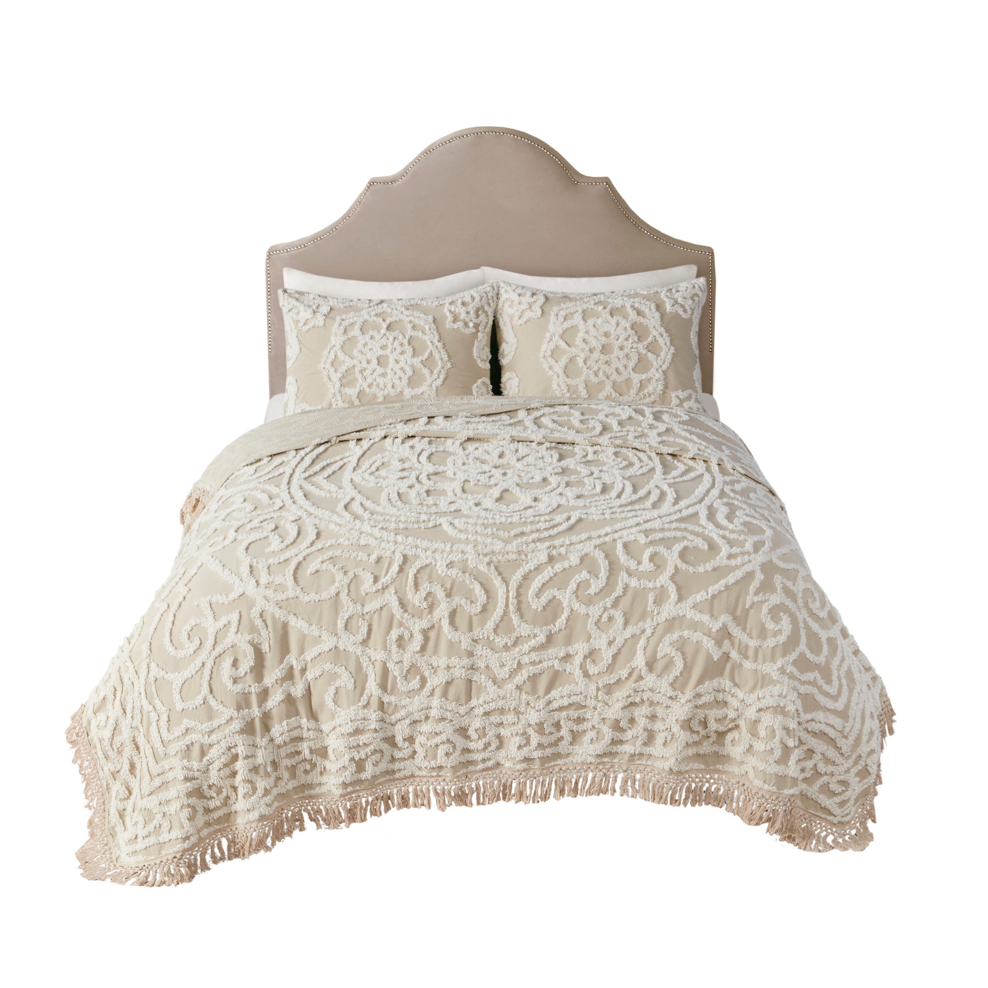 Madison Park Tufted Cotton Chenille Medallion Fringe Coverlet Mini Set