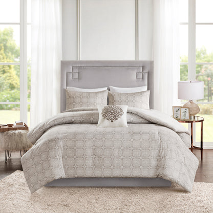 Madison Park 4 Piece Embroidered Cotton Reversible Duvet Cover Set