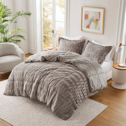 Madison Park Solid Faux Fur Comforter Mini Set