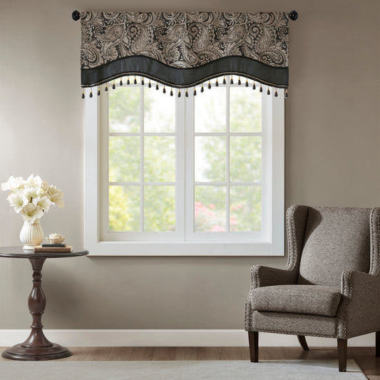 Madison Park Jacquard Window Rod Pocket Valance With Beads