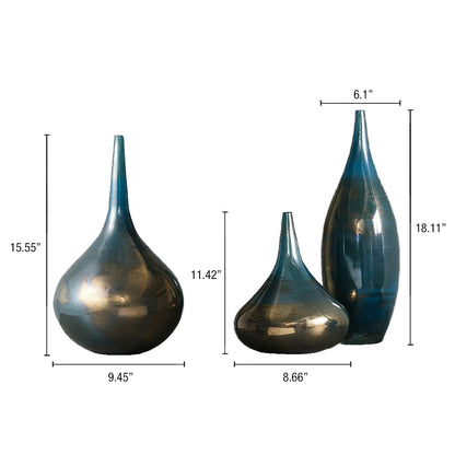 Madison Park Signature Blue and Bronze Decorative Glass Vases 3-piece set