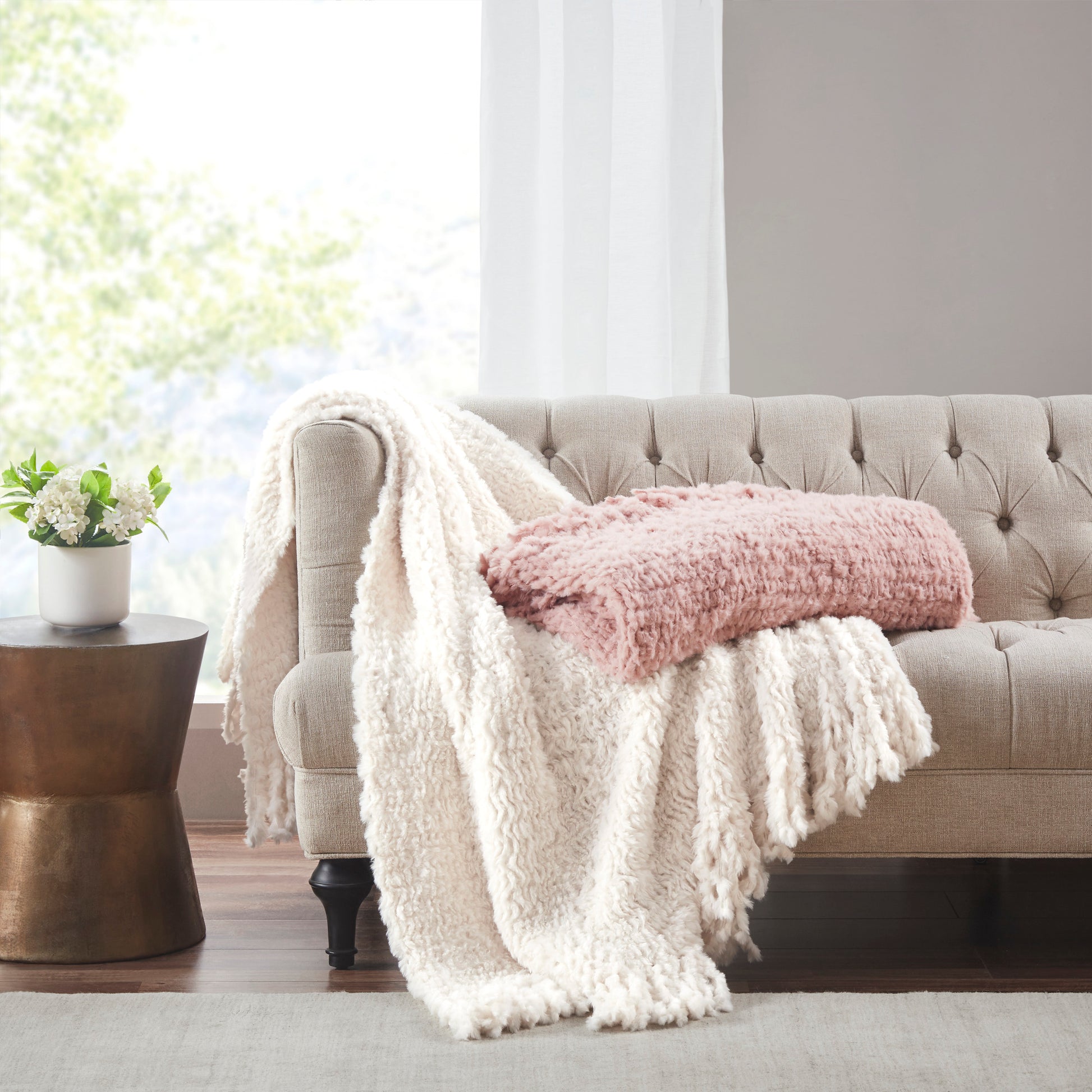 Madison Park Faux Fur Throw with Fringe