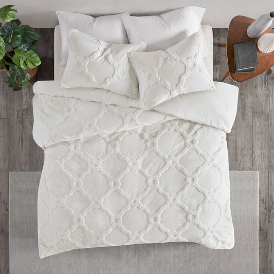 Madison Park 3 Piece Tufted Cotton Chenille Geometric Duvet Cover Set