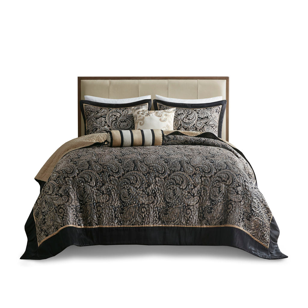 Madison Park 5 Piece Jacquard Bedspread Set with Throw Pillows