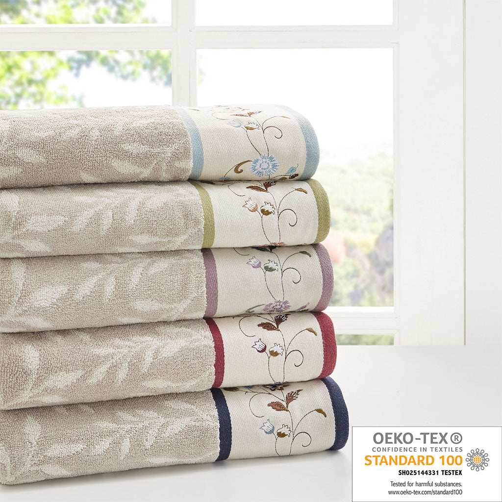 Madison Park Embroidered Cotton Jacquard 6 Piece Towel Set