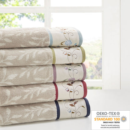 Madison Park Embroidered Cotton Jacquard 6 Piece Towel Set