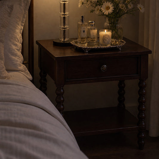 Beckett Turned Wood Spindle Nightstand With Drawer Shelf