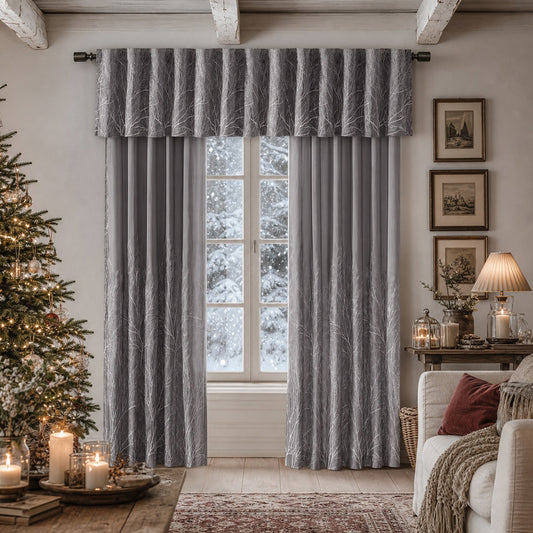 Andora Branch Embroidered Curtain Panel with Lining