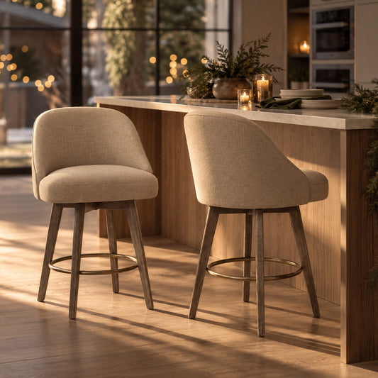 Pearce Swivel Upholstered Counter Stool (25.75'') with Solid Wood Legs & Metal Footrest