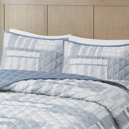 Madison Park 3 Piece Jacquard Patchwork Quilt Set