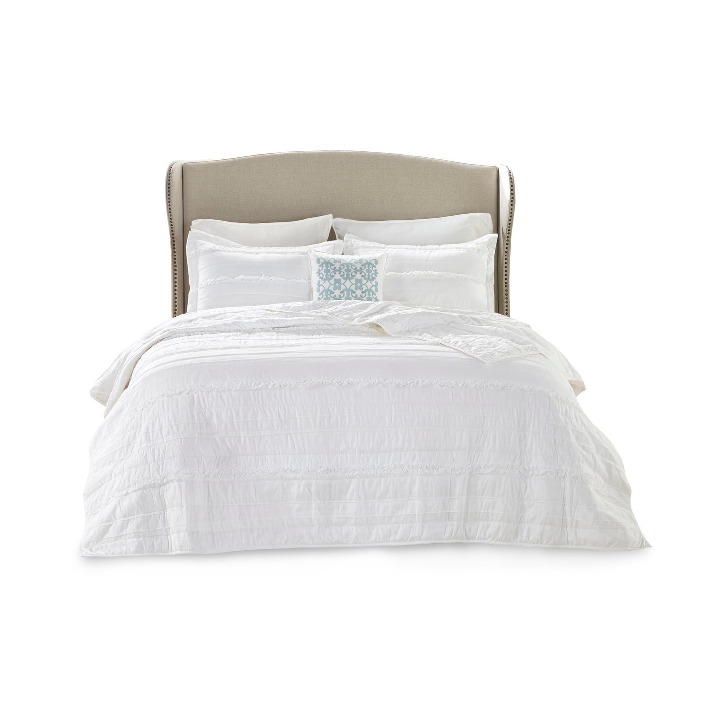 Madison Park 4 Piece Microfiber Reversible Ruffle Quilt Set with Throw Pillow