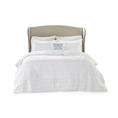 Madison Park 4 Piece Microfiber Reversible Ruffle Quilt Set with Throw Pillow