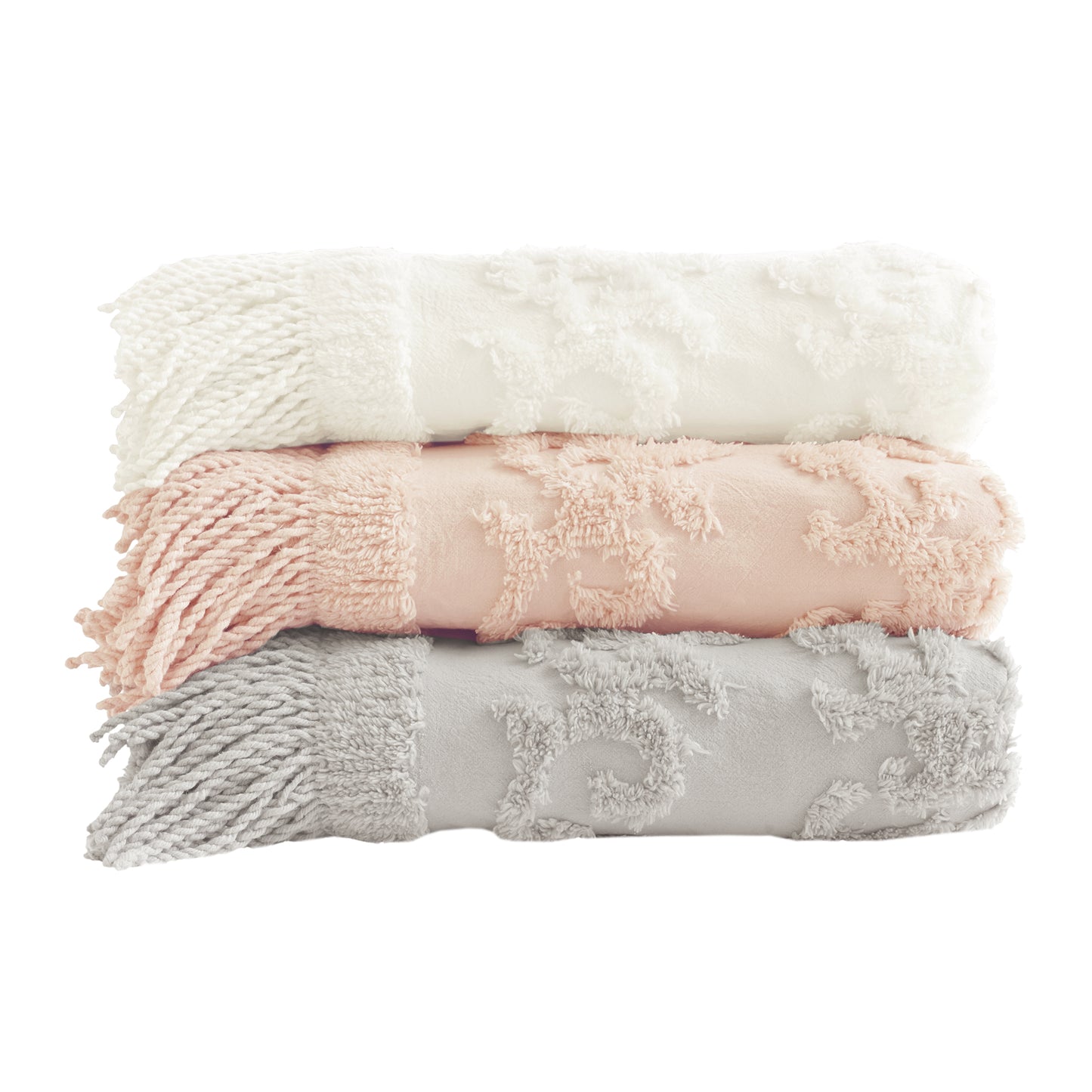 Madison Park 100% Cotton Tufted Chenille Lightweight Throw With Fringe Tassel 50" x 60"