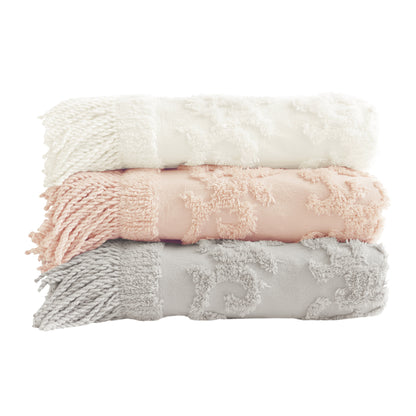 Madison Park 100% Cotton Tufted Chenille Lightweight Throw With Fringe Tassel 50" x 60"
