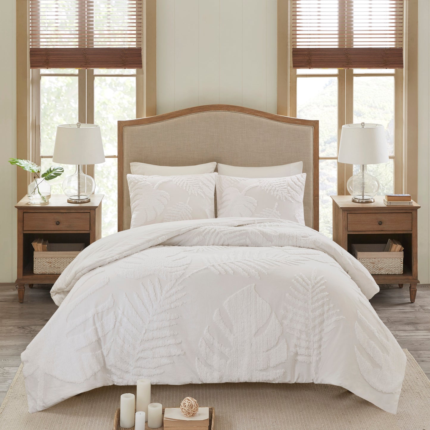 Madison Park 3 Piece Tufted Cotton Chenille Palm Duvet Cover Set