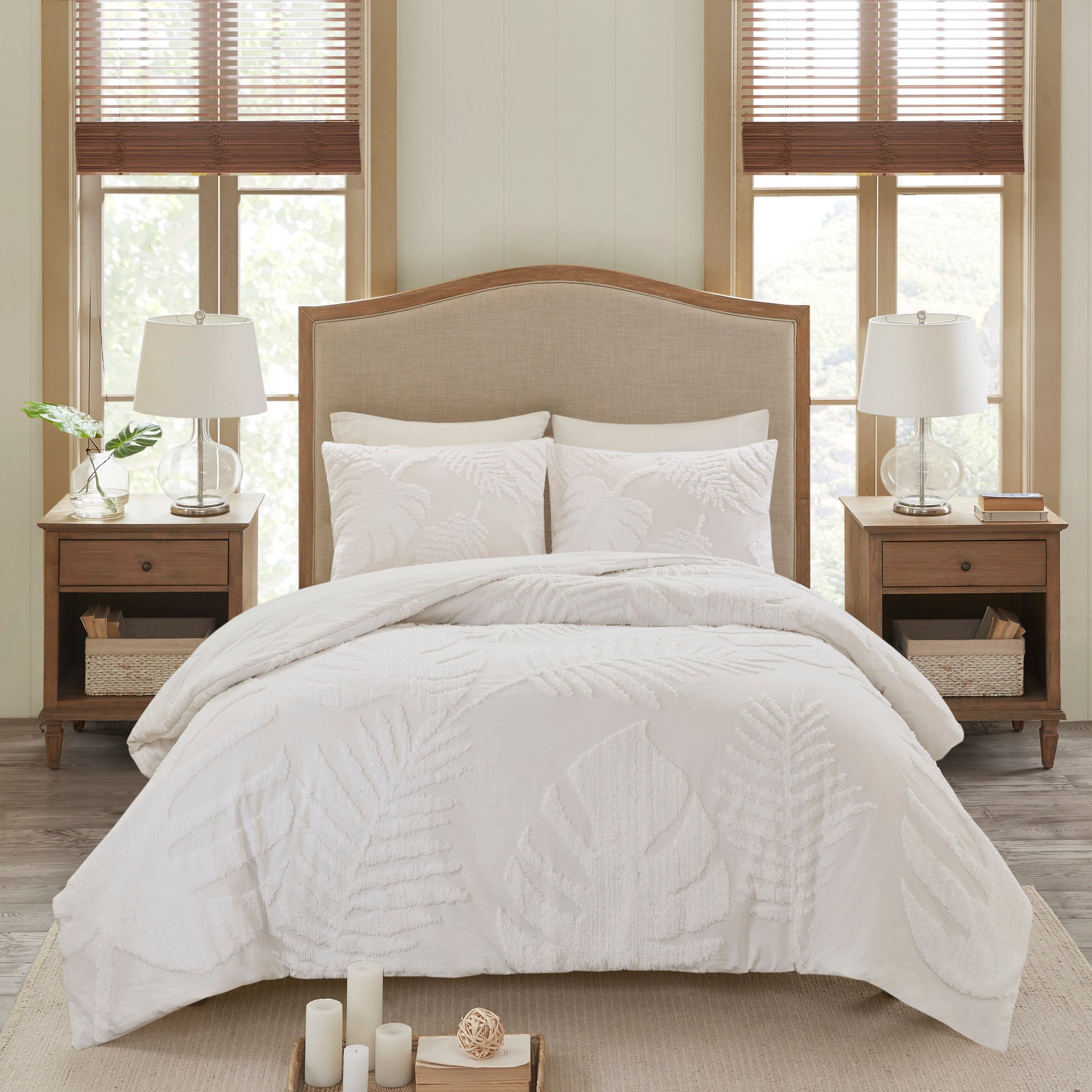 Madison Park 3 Piece Tufted Cotton Chenille Palm Duvet Cover Set