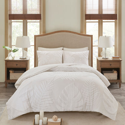 Madison Park 3 Piece Tufted Cotton Chenille Palm Duvet Cover Set