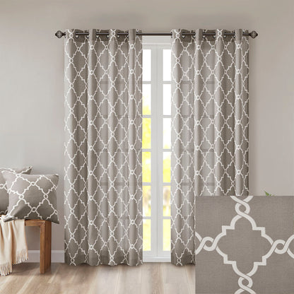 Madison Park Fretwork Print Grommet Top Window Curtain Panel