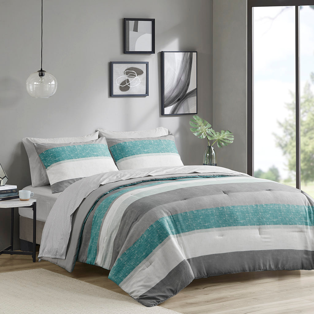 Madison Park Essentials Stripe Comforter Set with Bed Sheets