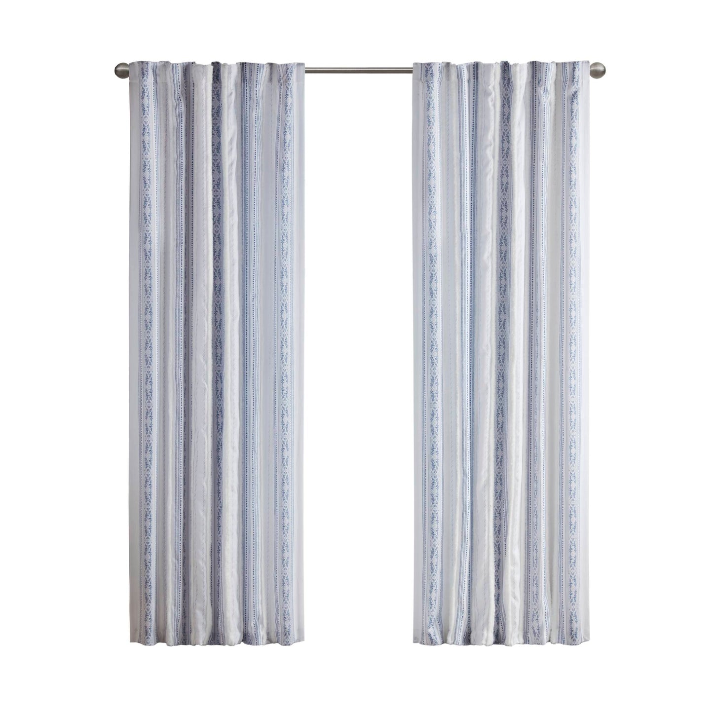 Madison Park Poly Printed Curtain Panel with Tufted Stripe and Lining