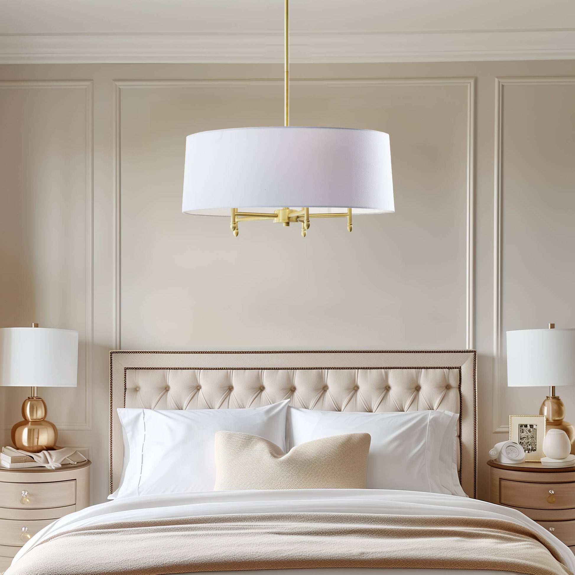 Hampton Hill Presidio 5-Light Dimmable Chandelier with Drum-shaped Fabric Shade & Adjustable Height