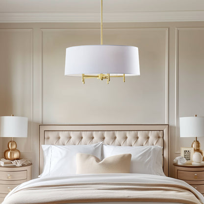 Hampton Hill Presidio 5-Light Dimmable Chandelier with Drum-shaped Fabric Shade & Adjustable Height