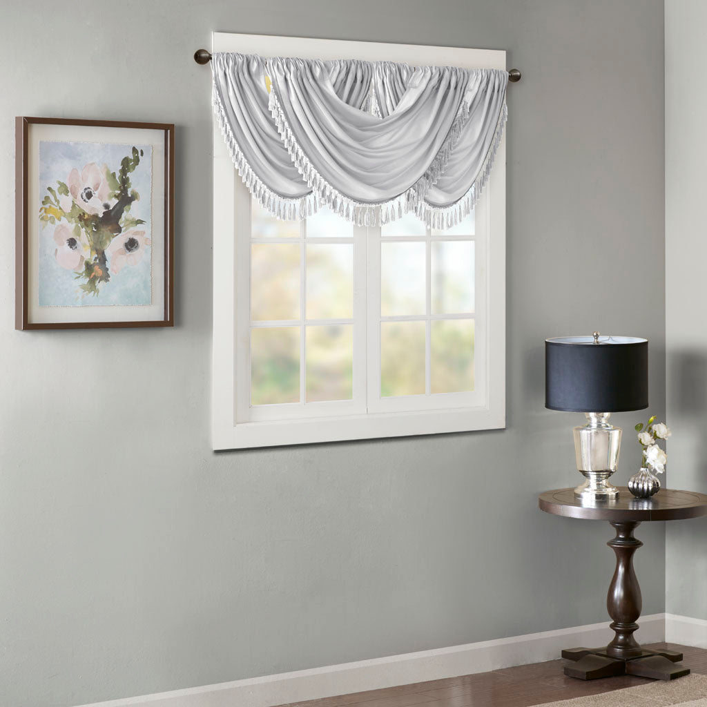 Madison Park Faux Silk Waterfall Embellished Valance