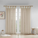 Rosette Floral Embellished Cuff Tab Top Solid Curtain Panel