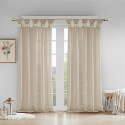 Madison Park Floral Embellished Cuff Tab Top Solid Curtain Panel