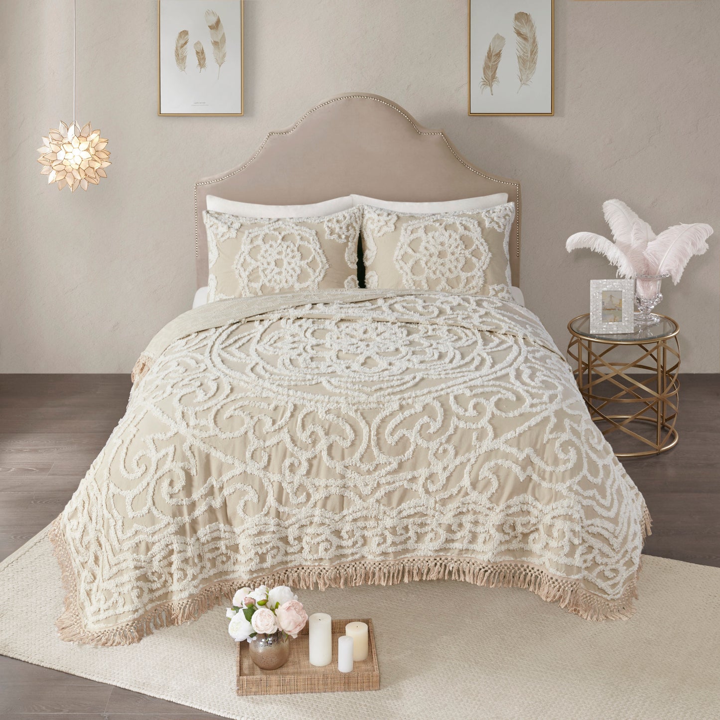 Madison Park Tufted Cotton Chenille Medallion Fringe Coverlet Mini Set