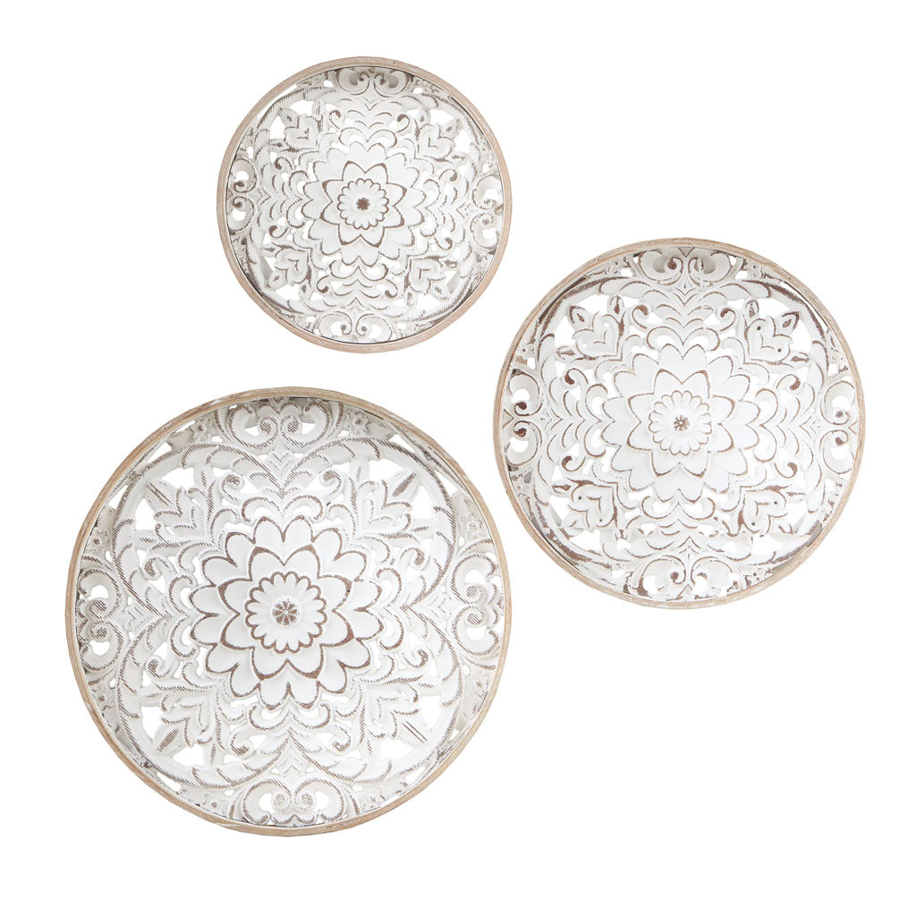 Madison Park Distressed White Floral 3-piece Carved Wood Wall Decor Set