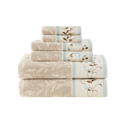 Madison Park Embroidered Cotton Jacquard 6 Piece Towel Set