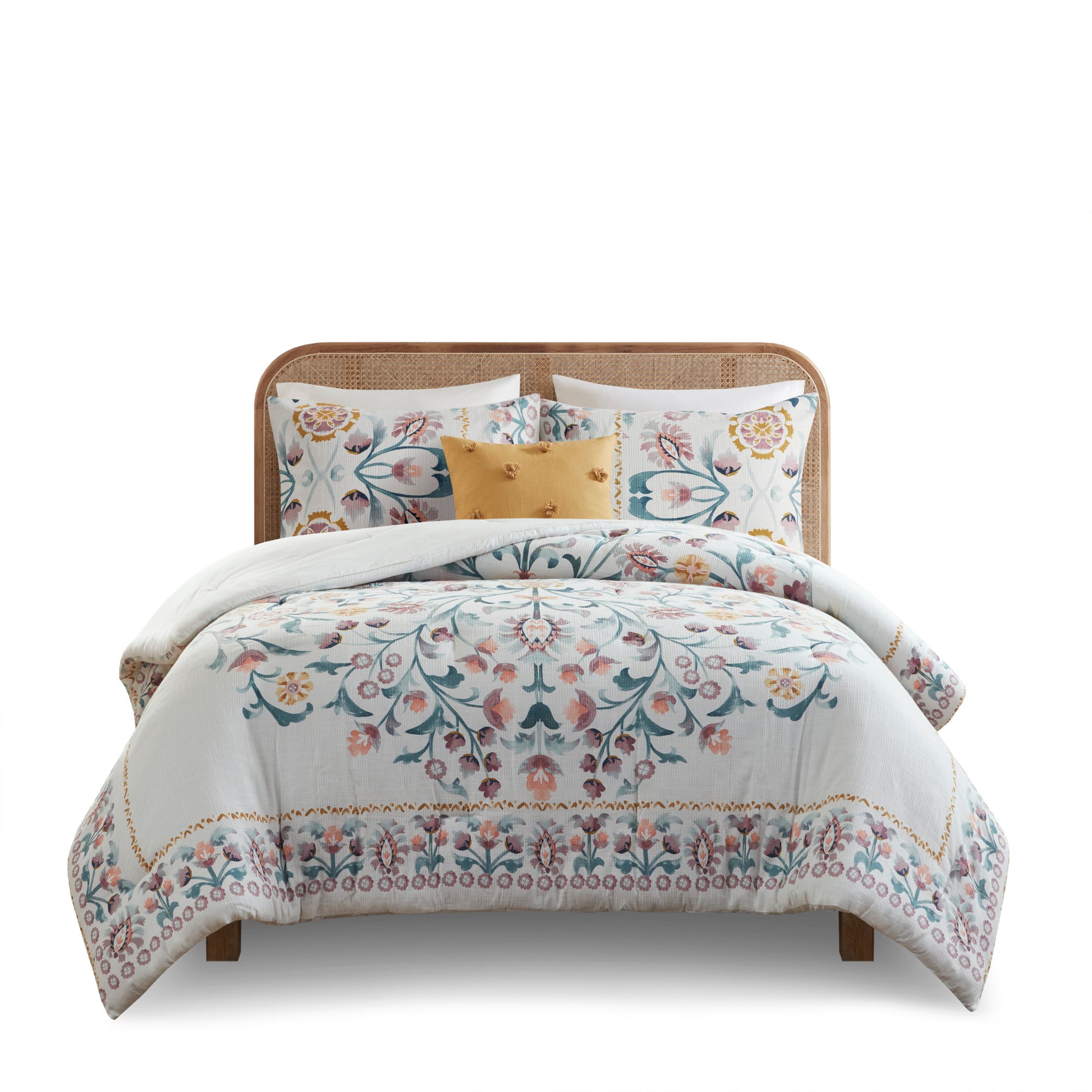 Madison Park 4 Piece Floral Comforter Set with Throw Pillow