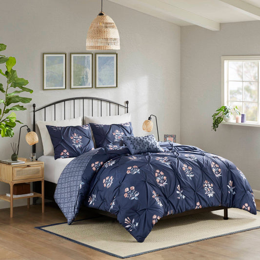 Madison Park 4 Piece Pintuck Comforter Set with Throw Pillow