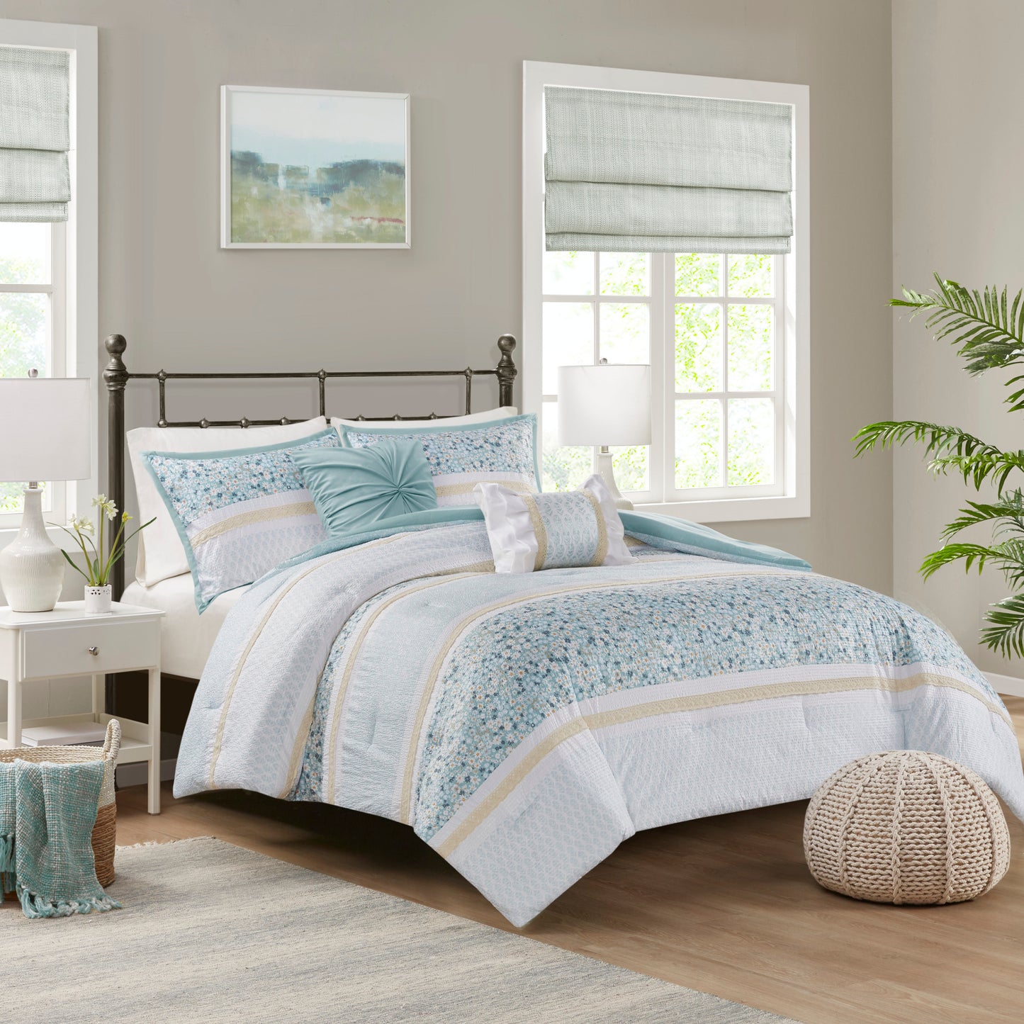 Madison Park 5 Piece Seersucker Comforter Set with Throw Pillows