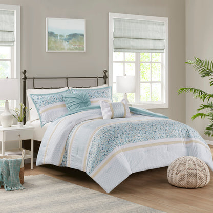 Madison Park 5 Piece Seersucker Comforter Set with Throw Pillows